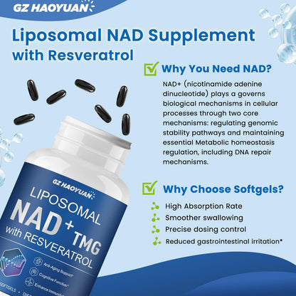 GZ HAOYUAN Liposomal NAD+ Supplement – Cellular Energy & Healthy Aging (90 Softgels)