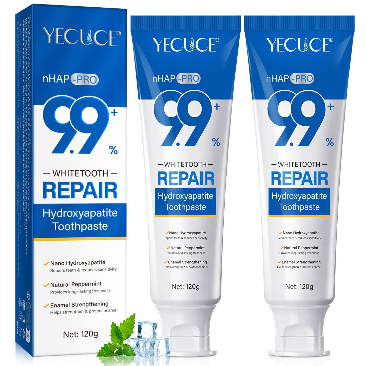 9.9% Hydroxyapatite Toothpaste – Enamel Protection & Tooth Strengthening (2 Pack) | Natural Peppermint