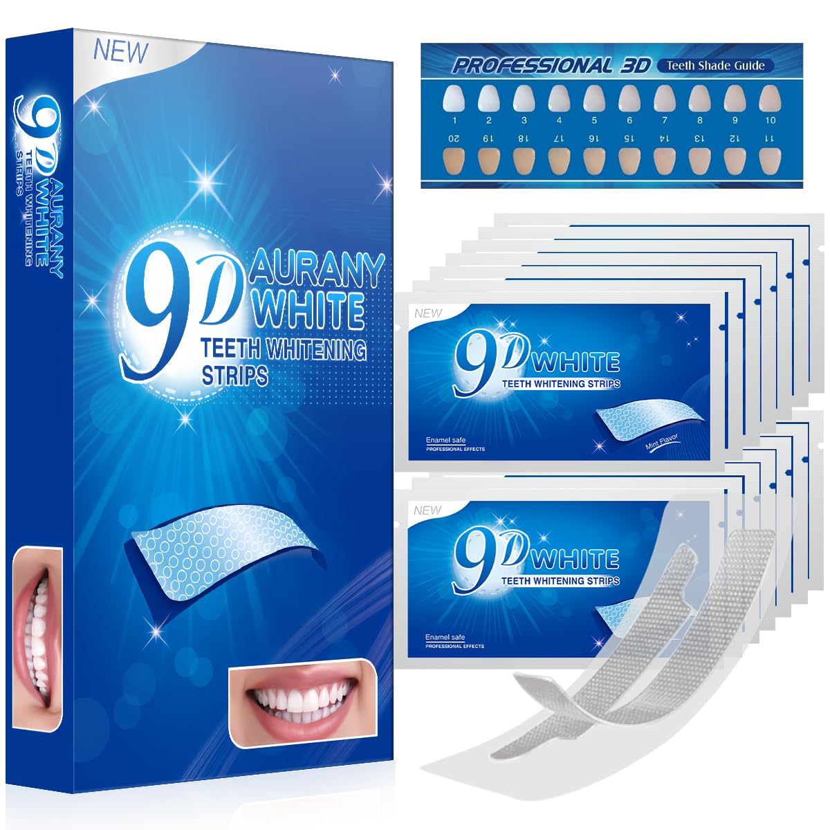 9D Sensitive Teeth Whitening Strips - Enamel-Safe, Fast Stain Removal (14 Pairs / 28 Strips)