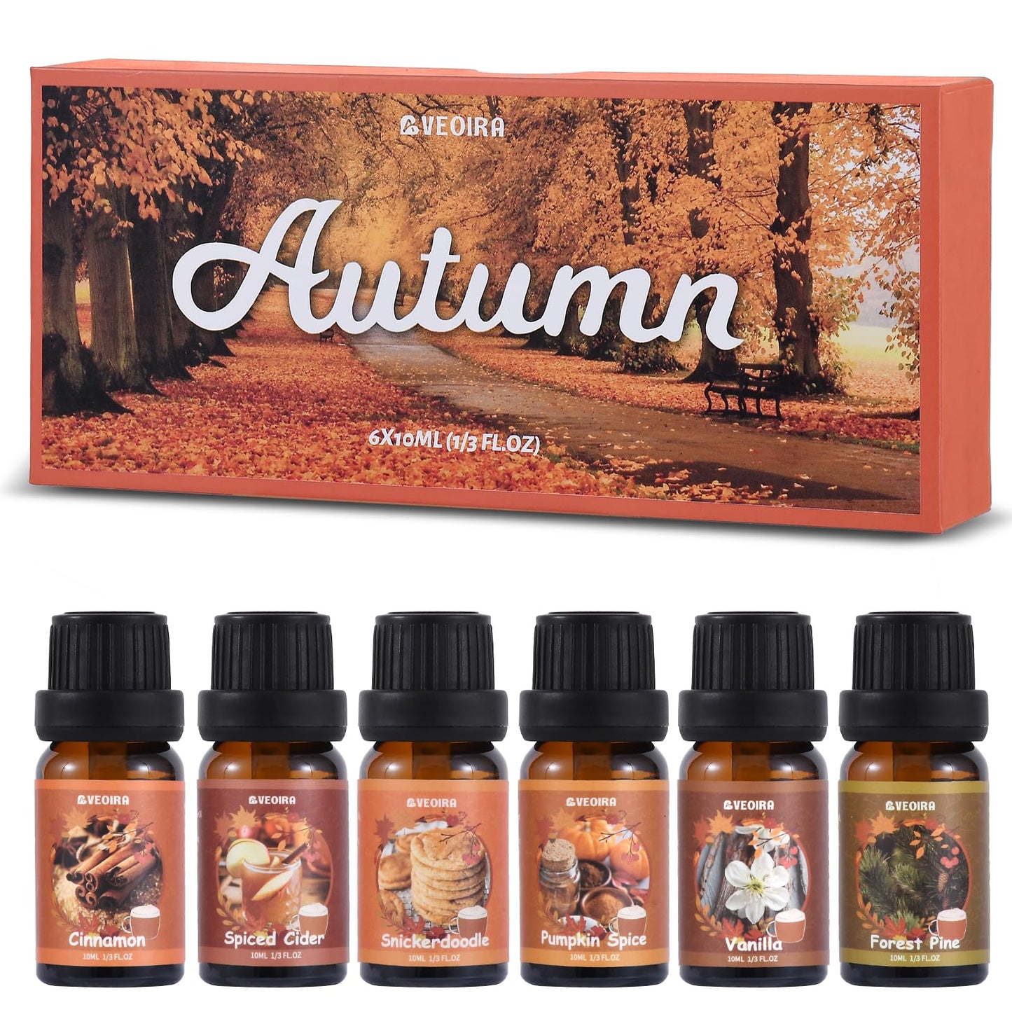 Autumn Fragrance Oils Set by AVEOIRA – 6x10mL for Diffuser, Candles & Soaps