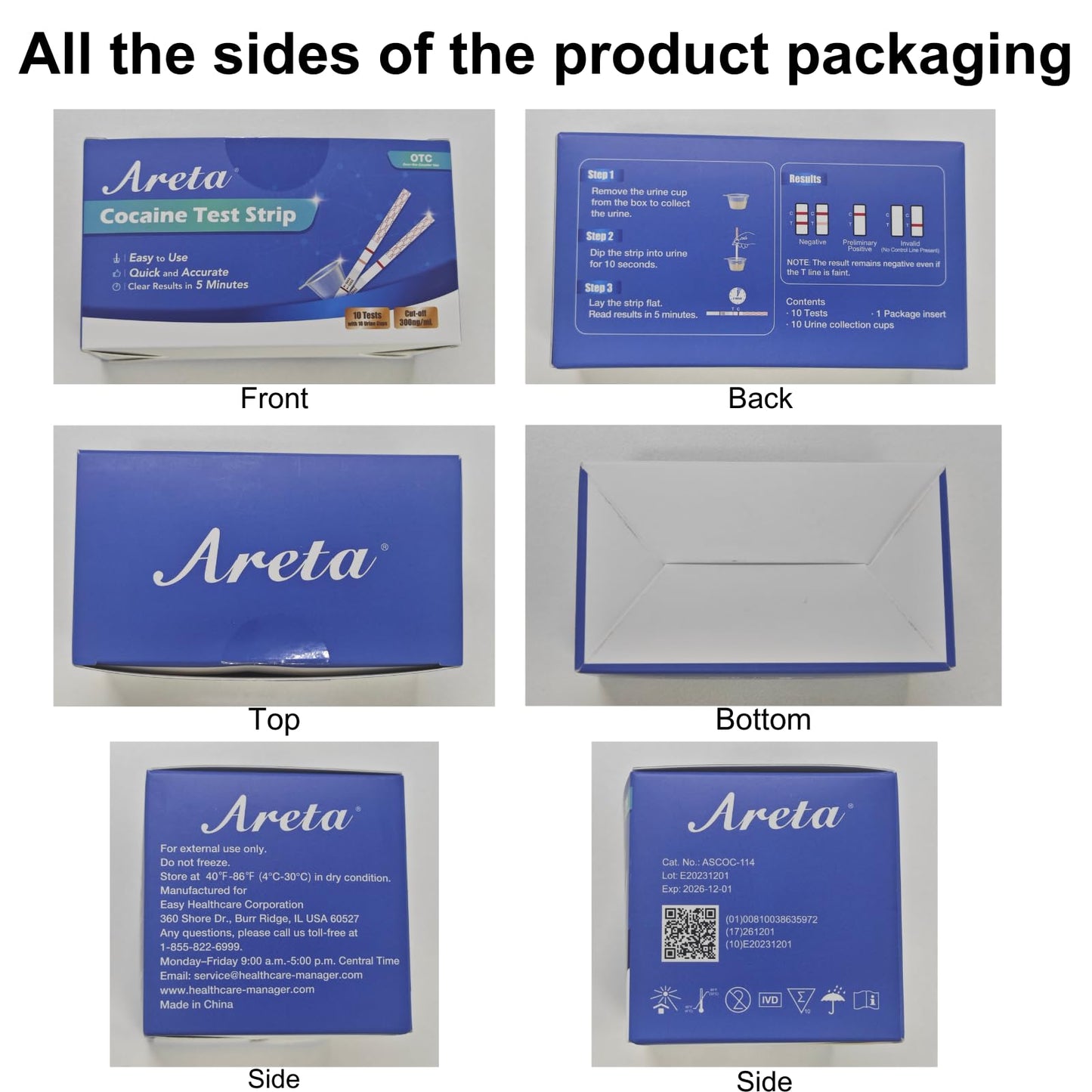Areta Cocaine Test Strip – 10 Pack, 300 ng/mL, Instant 5 Min Results | ASCOC-114