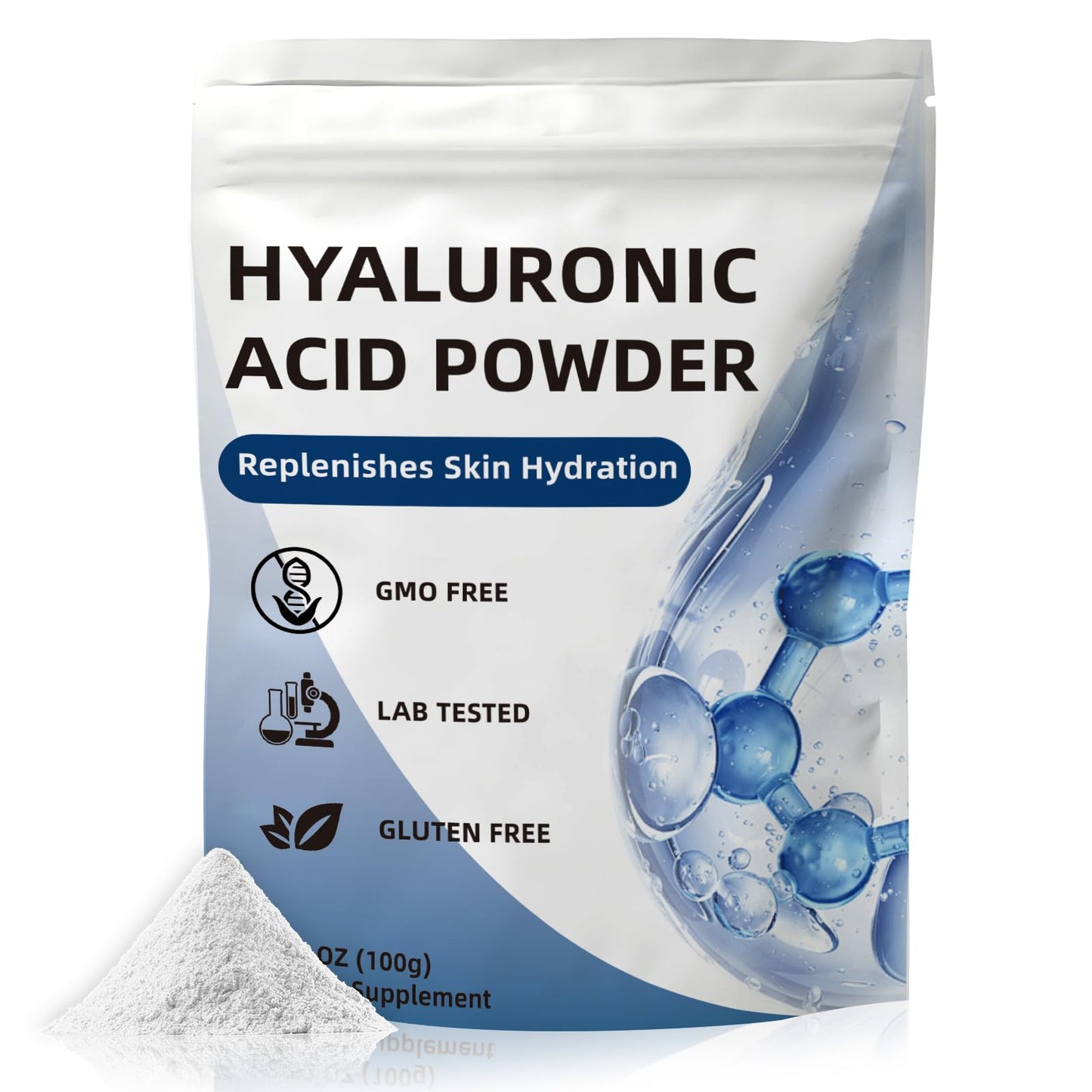 CHZHEN Hyaluronic Acid Powder 100g – Low Molecular Weight, Cosmetics Grade, Vegan & Water-Soluble