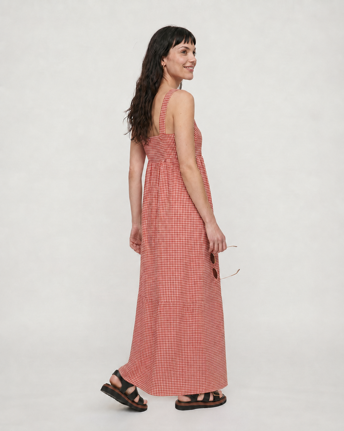 Eyre Burgandy Gingham Midaxi Dress