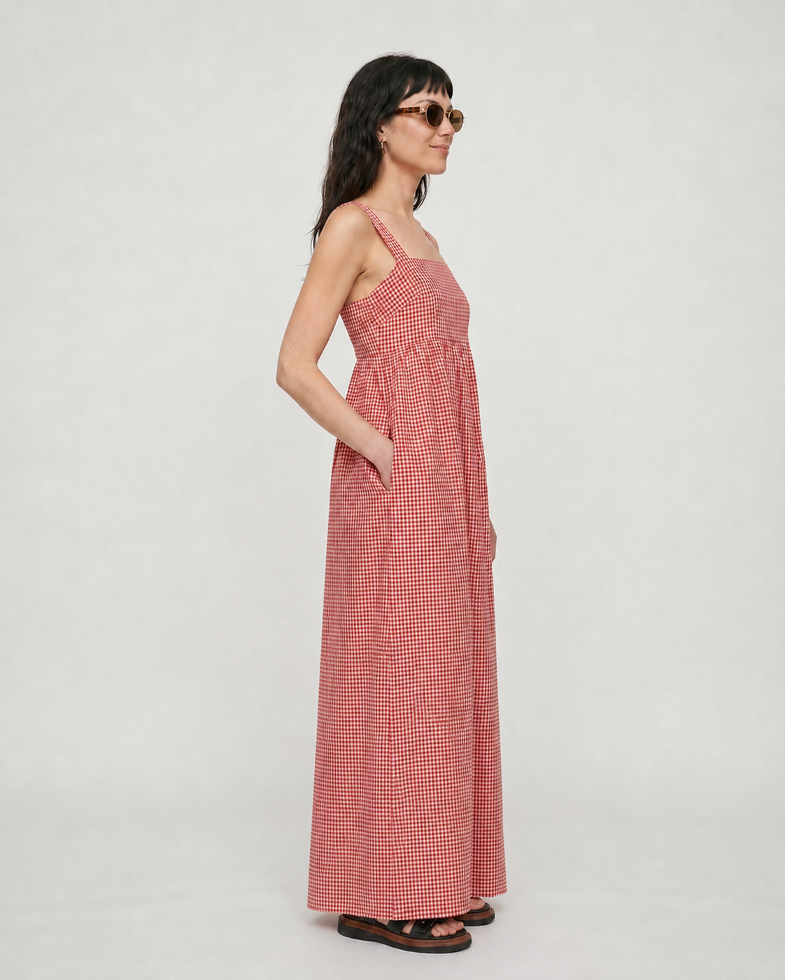 Eyre Burgandy Gingham Midaxi Dress