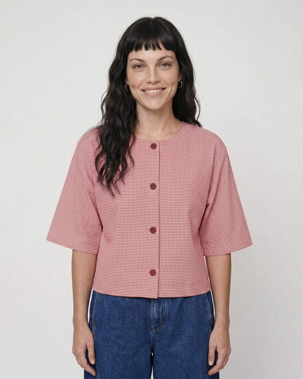 Elle Burgandy Gingham Top