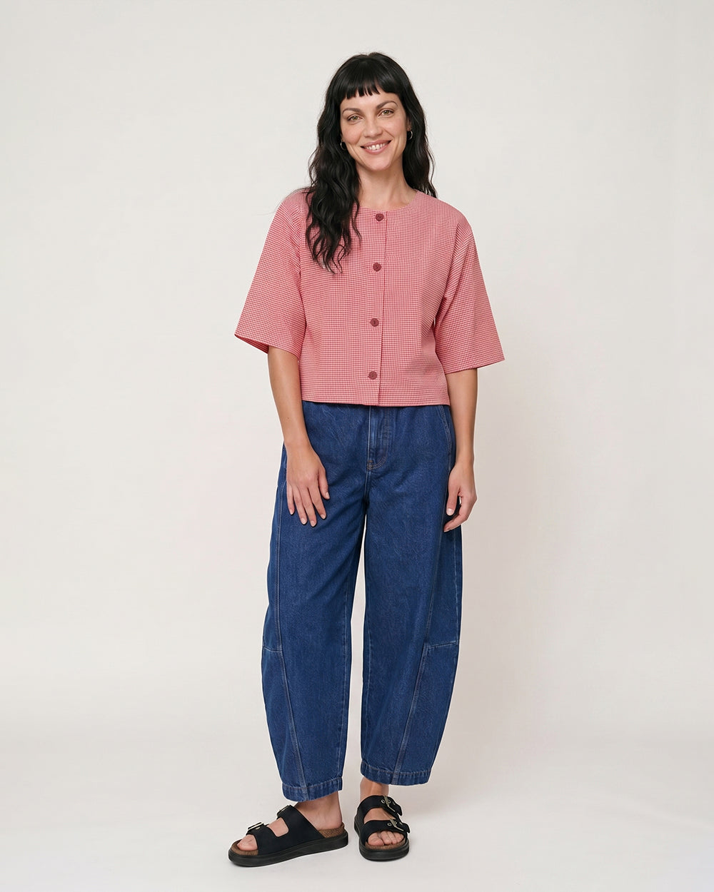 Elle Burgandy Gingham Top