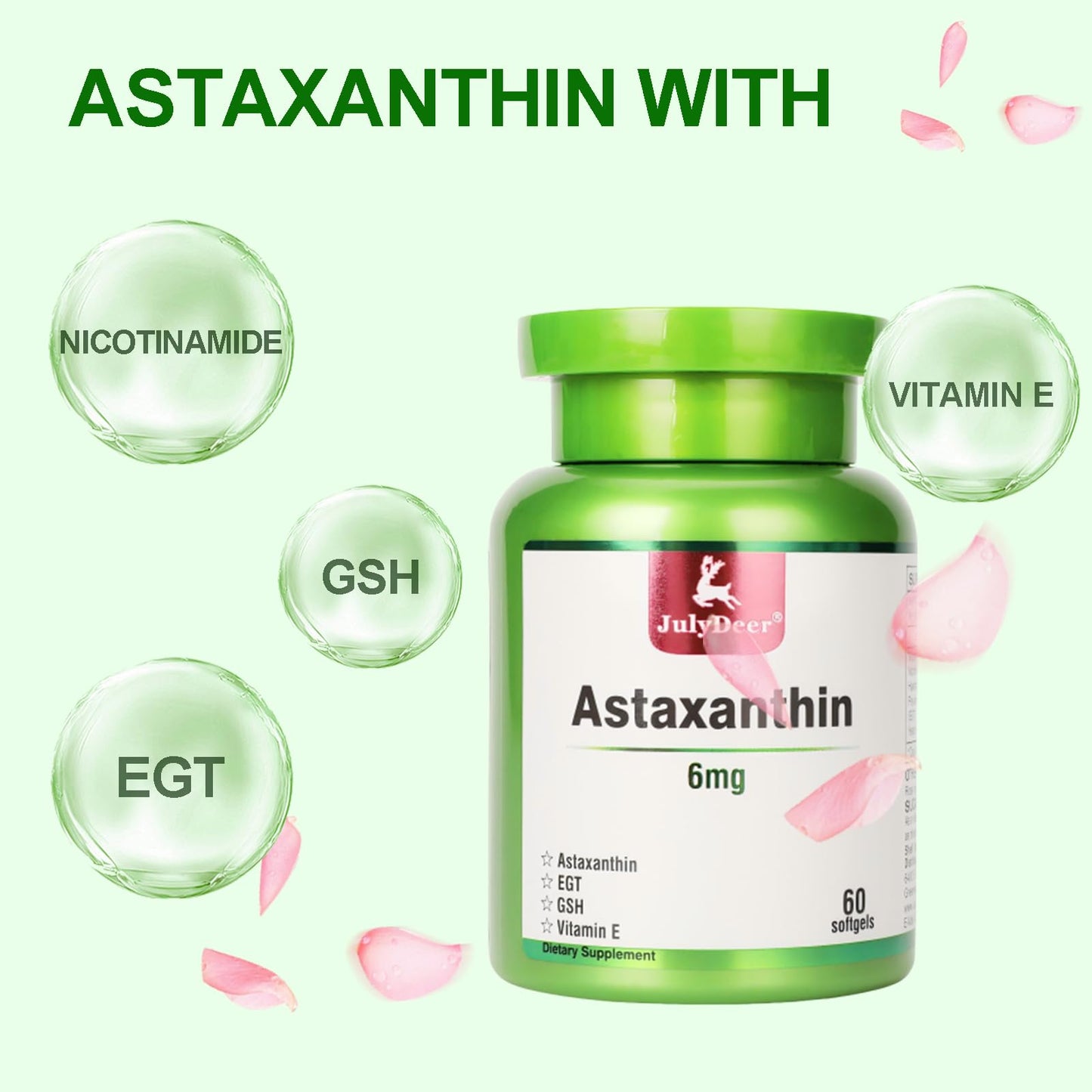 JulyDeer Astaxanthin 6 mg – 60 Softgels | Double Strength Haematococcus Pluvialis | Non-GMO