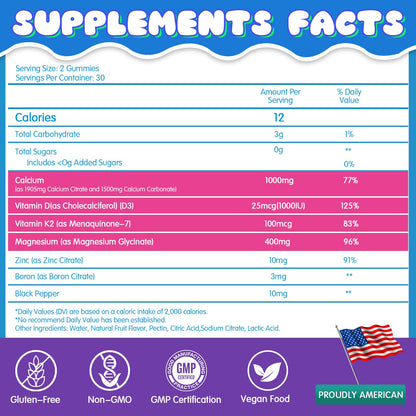 IIEltruiom Liposomal Calcium Citrate Gummies for Kids & Teens – 1000mg Calcium with Vitamin D3 & K2 (Sugar-Free) – Calcium Chews, 60 Count