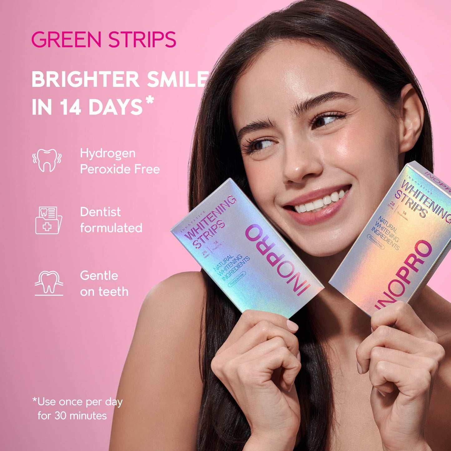 InoPro Teeth Whitening Strips Kit – Enamel Safe, Peroxide-Free, 28 Strips