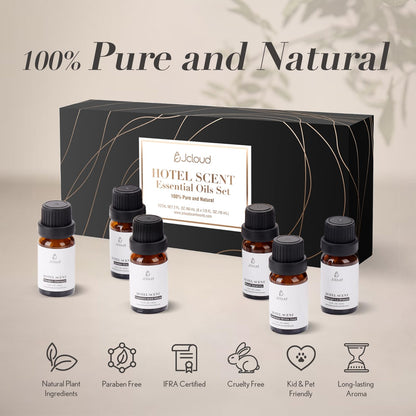 JCLOUD Hotel Diffuser Oils Set — Top 6 Luxury Hotel-Inspired Essential Oils (6x10mL)