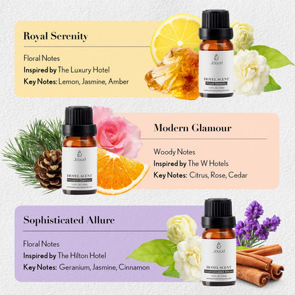 JCLOUD Hotel Diffuser Oils Set — Top 6 Luxury Hotel-Inspired Essential Oils (6x10mL)