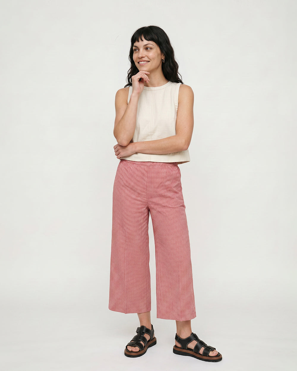 Judy Burgandy Gingham Trouser