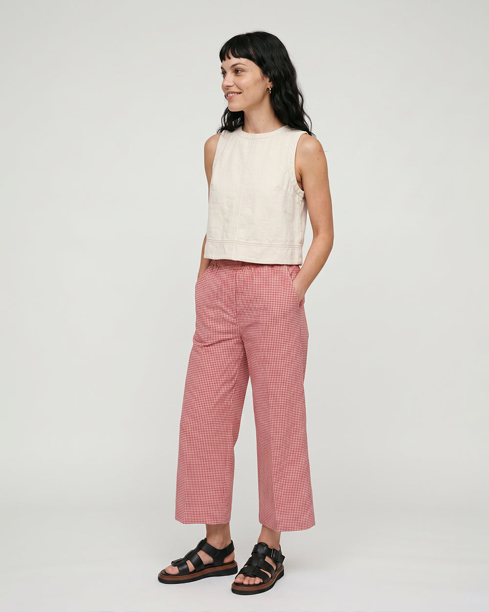 Judy Burgandy Gingham Trouser