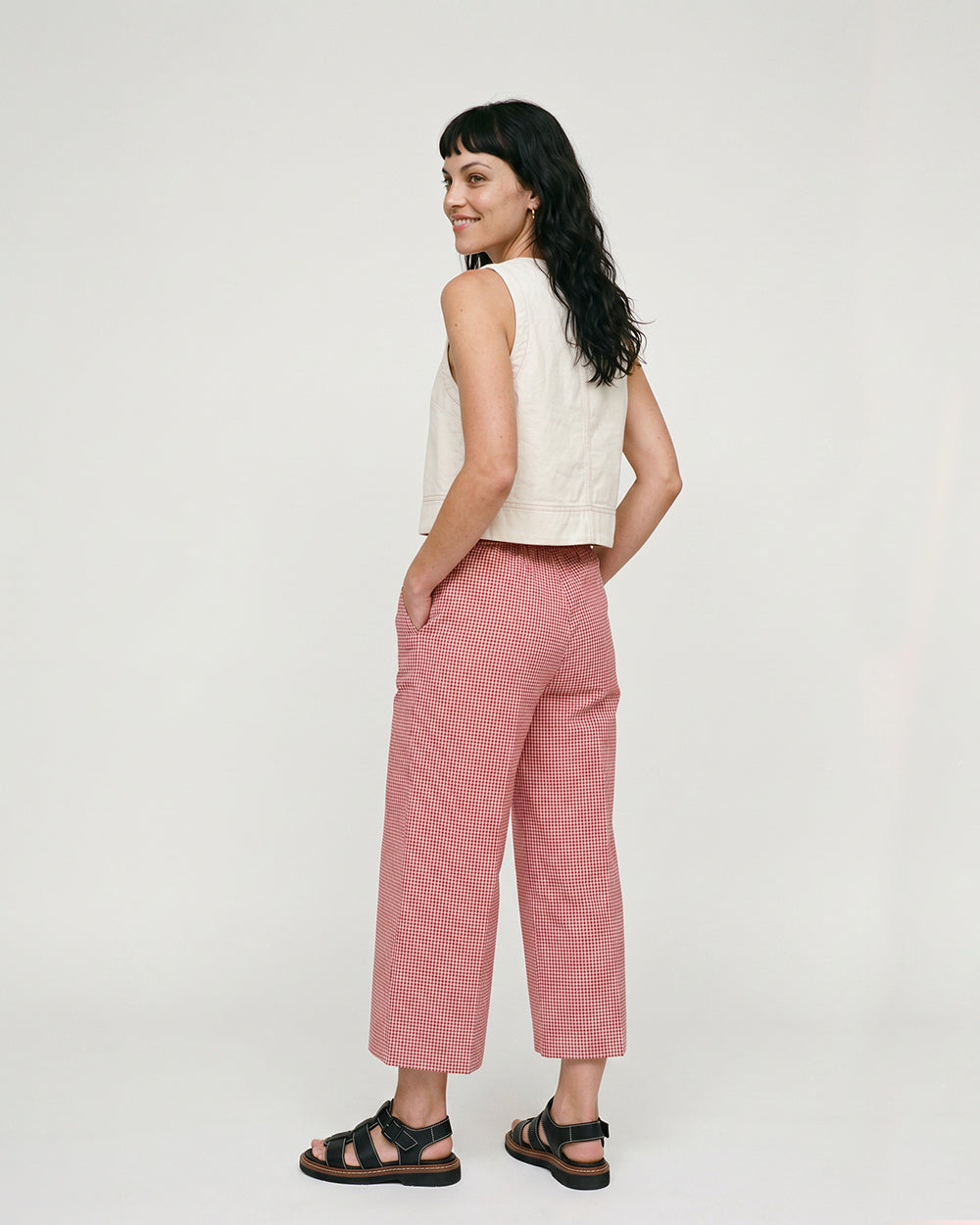 Judy Burgandy Gingham Trouser