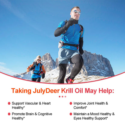 JulyDeer Krill Oil 1000 mg with Omega-3s – 120 Softgels – Antarctic, No Fishy Aftertaste