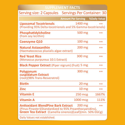 KUAFLY Liposomal Tocotrienols Vitamin E 1400mg | High Potency 60 Capsules