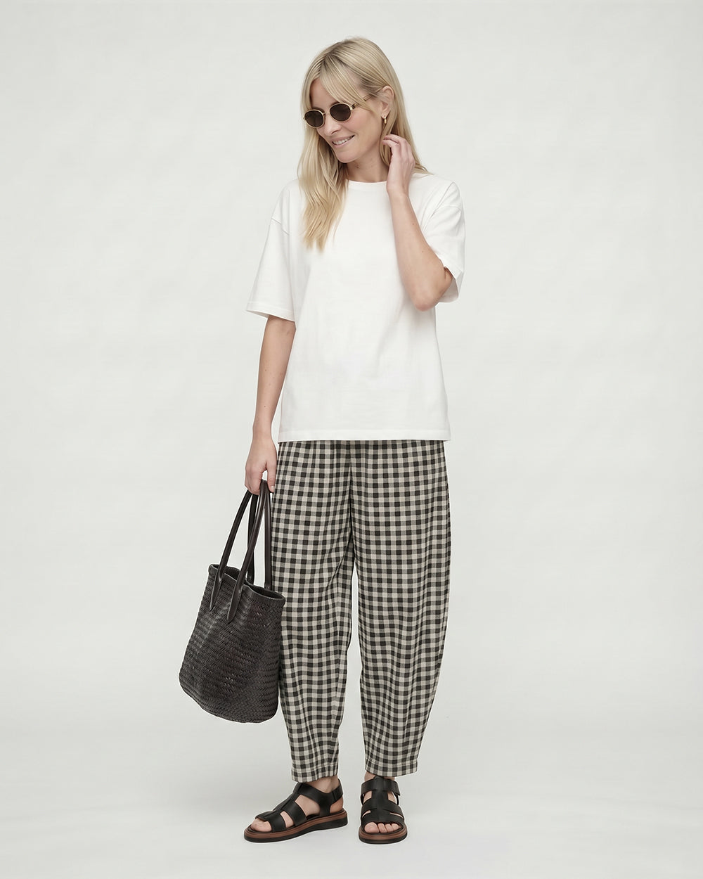 Kate Black Check Barrel Leg Trouser
