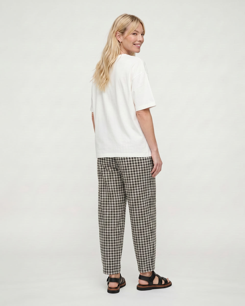 Kate Black Check Barrel Leg Trouser