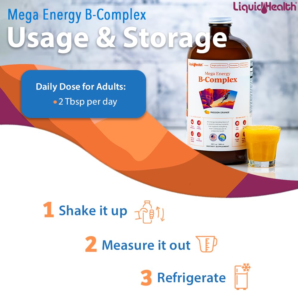 LIQUIDHEALTH Mega Energy B-Complex – Liquid Vitamin for Natural Energy, Immune Support, and Vitality (3 Pack) – Made in USA, Vegan, Sugar-Free