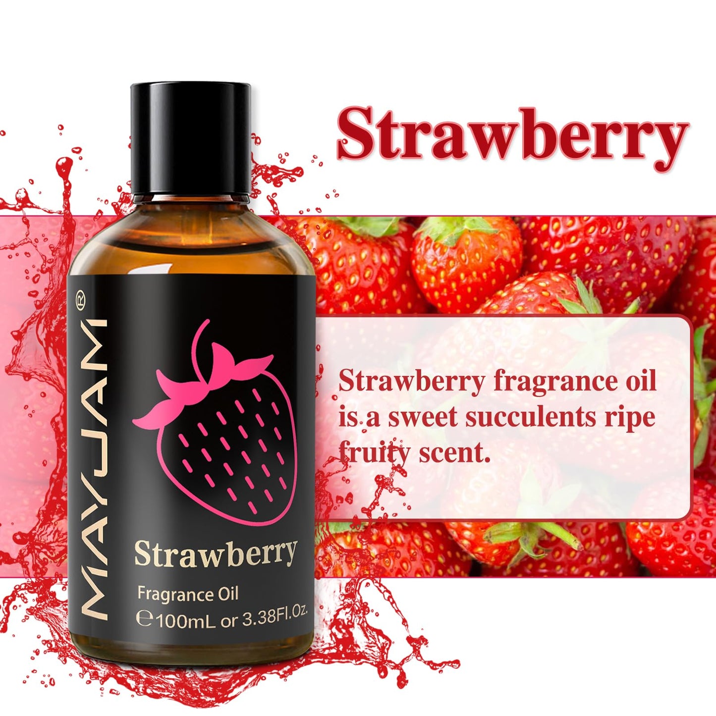 MAYJAM Strawberry Fragrance Oil 100ml | Glass Dropper for Diffusers, Soap & Candle Making