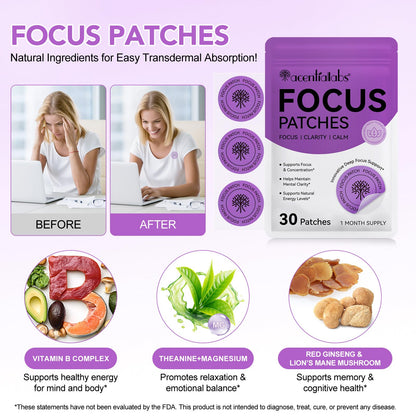 NFILVSYO Focus Patch – 100% Natural Focus Patches for Adults | Invisible & Portable | 1 Month Supply