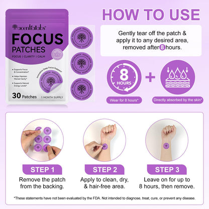 NFILVSYO Focus Patch – 100% Natural Focus Patches for Adults | Invisible & Portable | 1 Month Supply