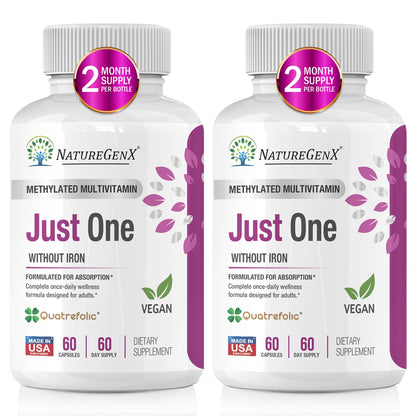 NatureGenX Just One Daily Methylated Multivitamin – 60 Vegan Capsules, USA-Made, Iron-Free