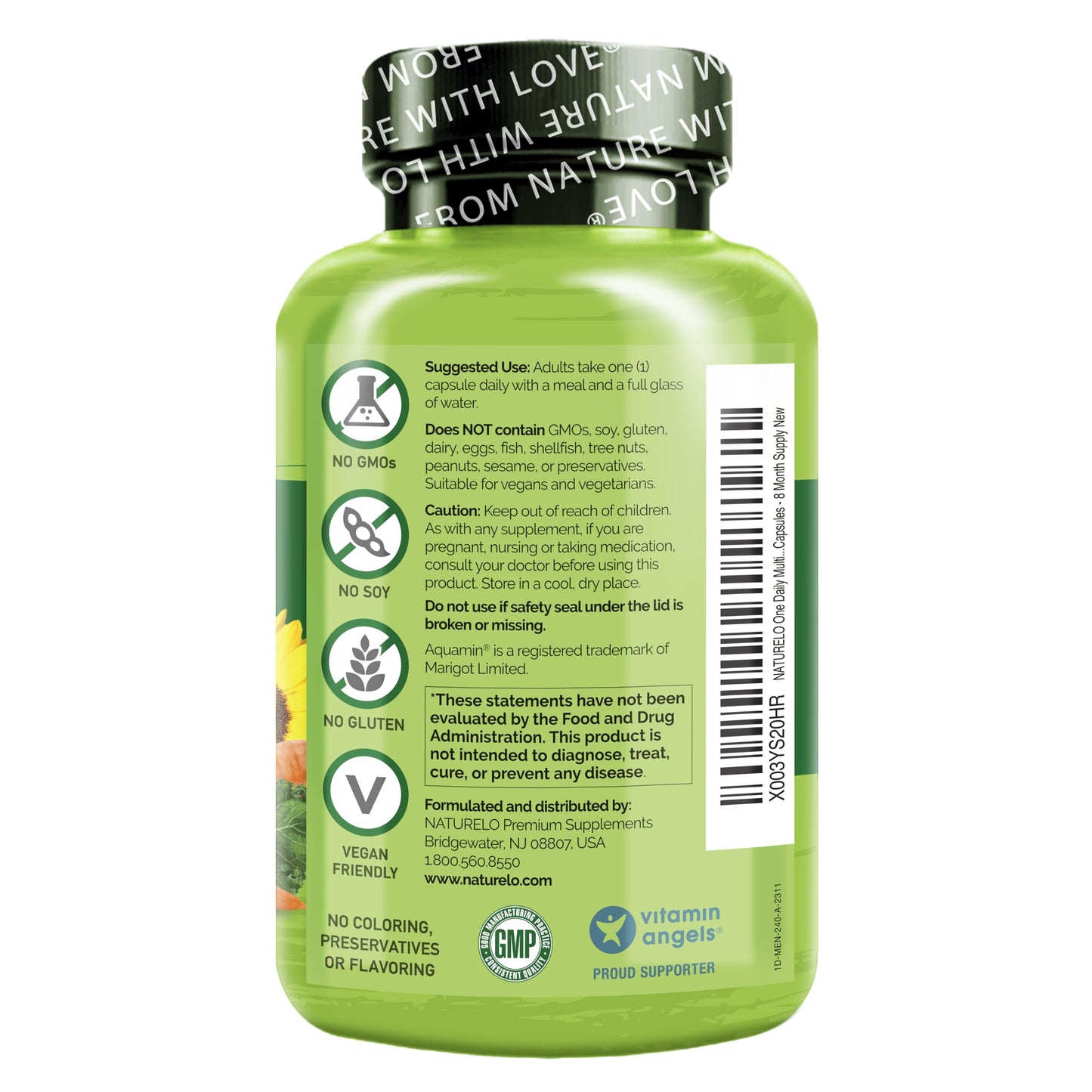 NATURELO Mens Multivitamins – One Daily Multivitamin for Men with Organic Whole Foods & High-Absorption Nutrients | Non-GMO, 240 Veggie Capsules