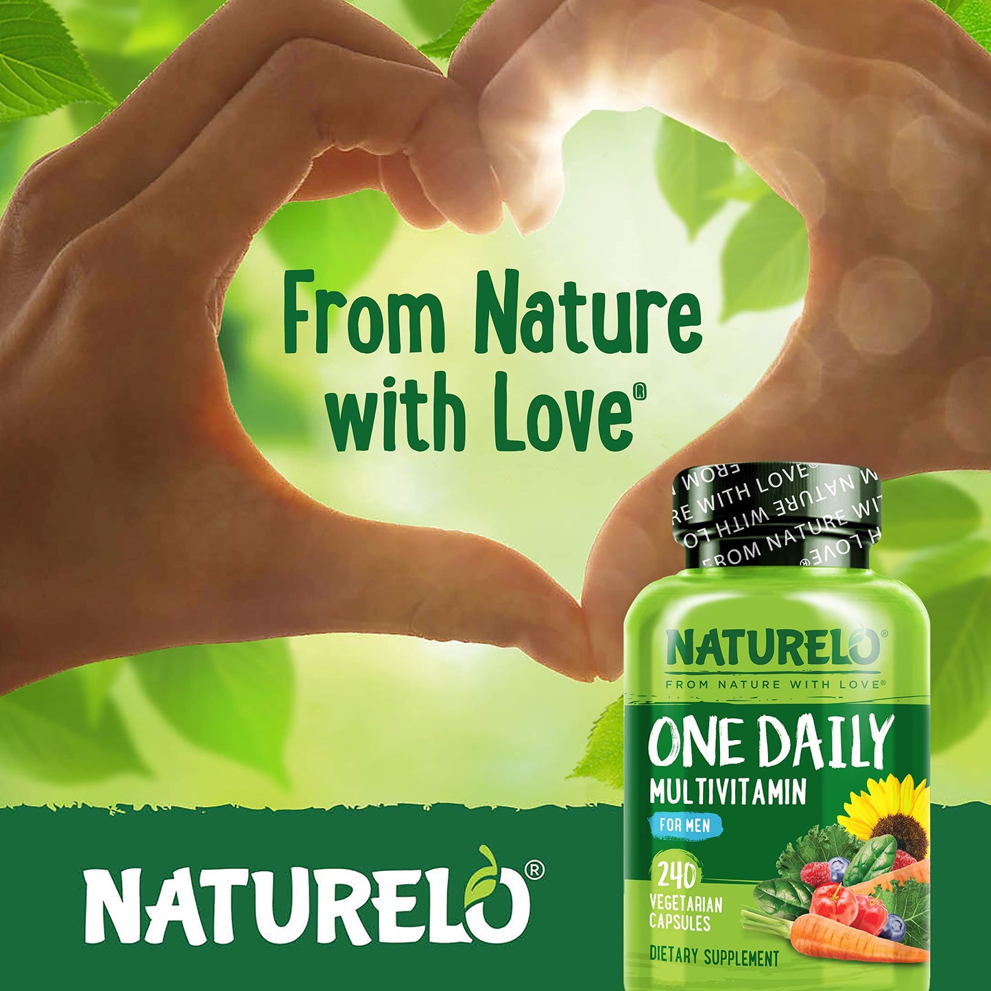 NATURELO Mens Multivitamins – One Daily Multivitamin for Men with Organic Whole Foods & High-Absorption Nutrients | Non-GMO, 240 Veggie Capsules