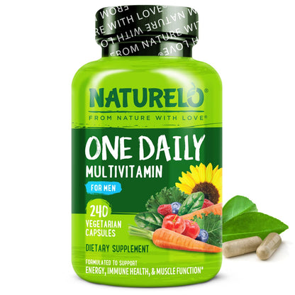 NATURELO Mens Multivitamins – One Daily Multivitamin for Men with Organic Whole Foods & High-Absorption Nutrients | Non-GMO, 240 Veggie Capsules