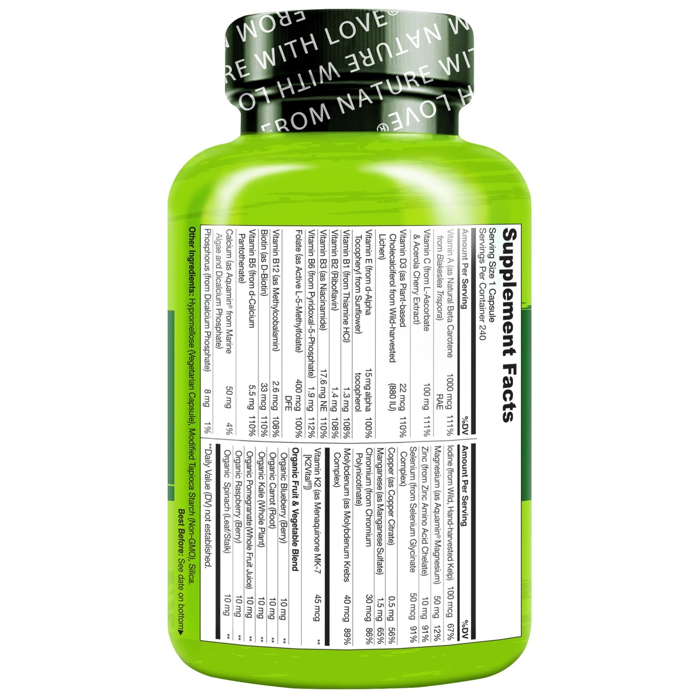 NATURELO Mens Multivitamins – One Daily Multivitamin for Men with Organic Whole Foods & High-Absorption Nutrients | Non-GMO, 240 Veggie Capsules