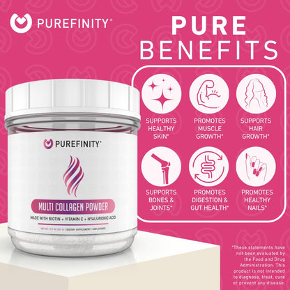 PUREFINITY Collagen Peptides for Women – Type I/II/III/V & X, Biotin & Hyaluronic Acid, 10.7oz