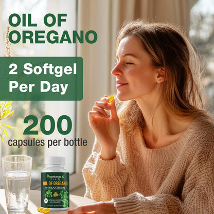 SHAPEINGIRL Organic Oregano Oil Capsules with Black Seed Oil | 200 Softgels