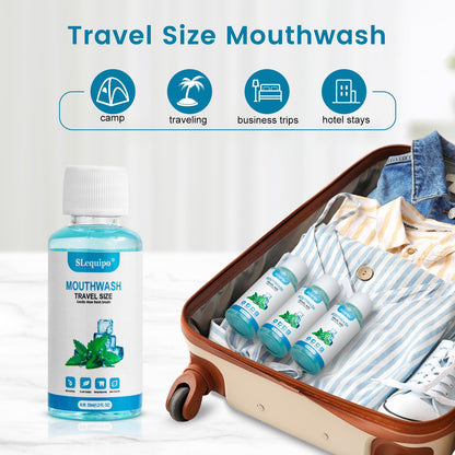 SLequipo 25 Travel Size Mint Mouthwash – Bulk 1.2oz/35ml, Pack of 10 Blue Bottles