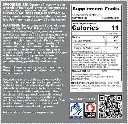 Shrumfuzed Proprietary Nootropic Gummy 3200mg – Lion's Mane, Reishi, Chaga & Cordyceps (4 Mushroom Blend) – Banana Taffy