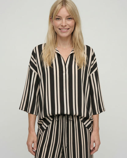 Vi Brown Stripe Print V-Neck Shirt