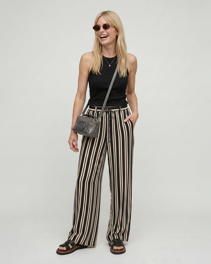 Thi Brown Stripe Print Wide Leg Trouser