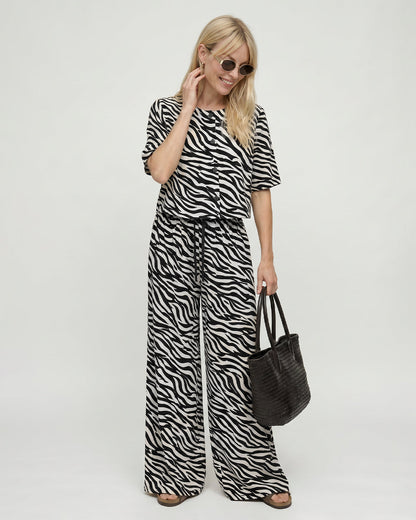 Thi Cream Tiger Stripe Print Wide Leg Trouser