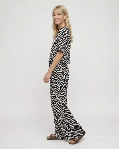 Thi Cream Tiger Stripe Print Wide Leg Trouser