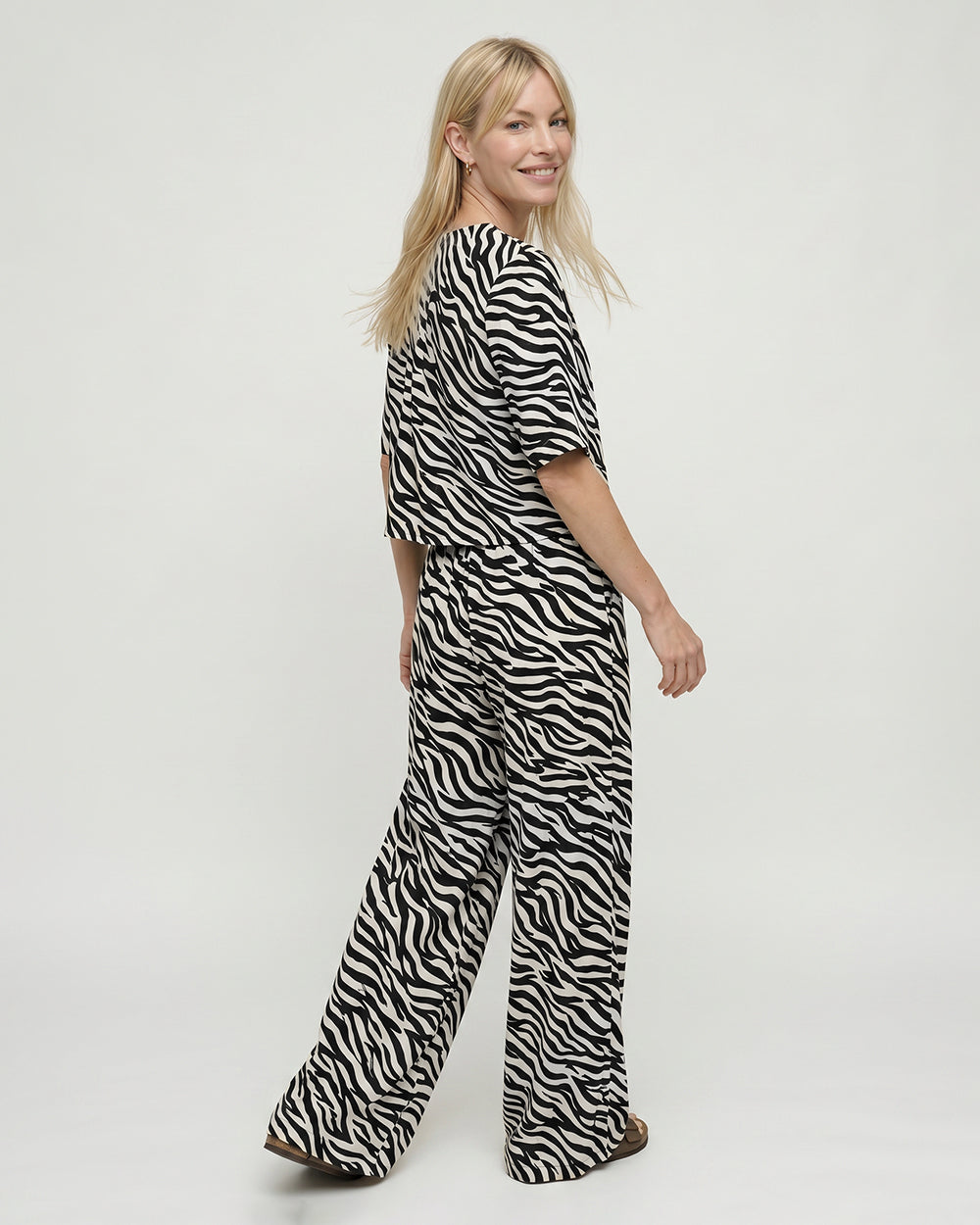 Thi Cream Tiger Stripe Print Wide Leg Trouser