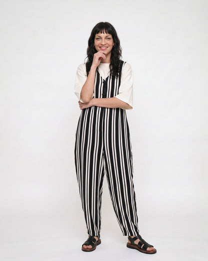 Tru Black Stripe Print Jumpsuit