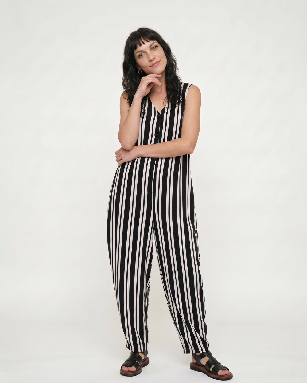 Tru Black Stripe Print Jumpsuit