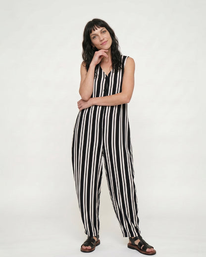 Tru Black Stripe Print Jumpsuit