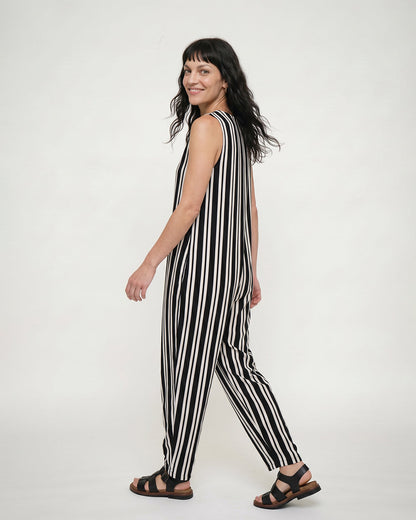 Tru Black Stripe Print Jumpsuit