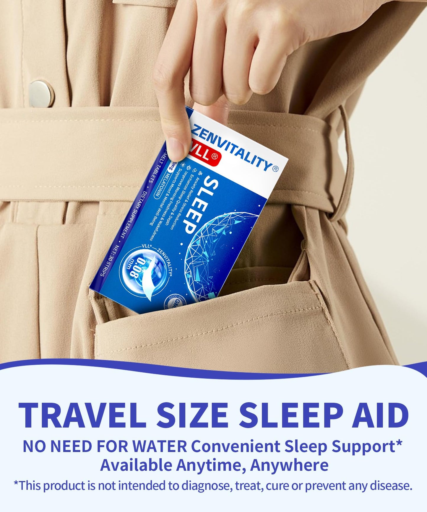 VLL Melatonin 5mg Oral Sleep Strips – Fast-Dissolving Sleep Aids (30 Count)