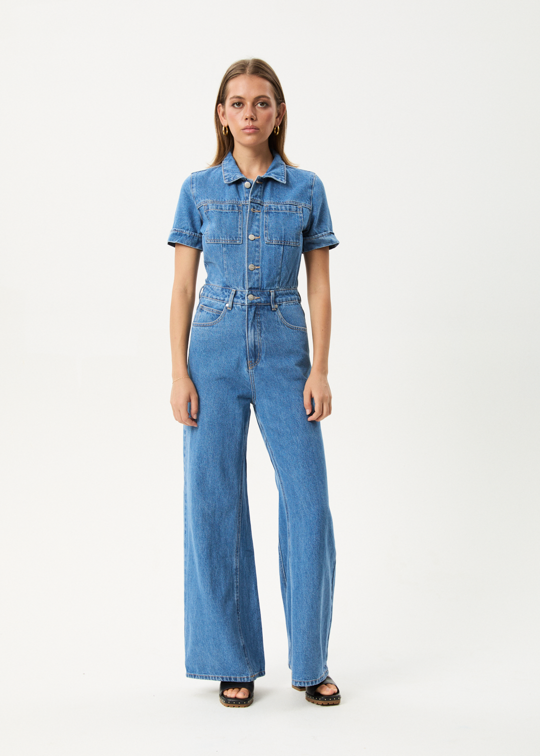 Afends Miami- Denim Flared Jumpsuit