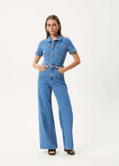 Afends Miami- Denim Flared Jumpsuit