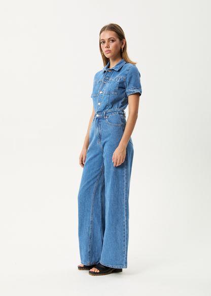 Afends Miami- Denim Flared Jumpsuit