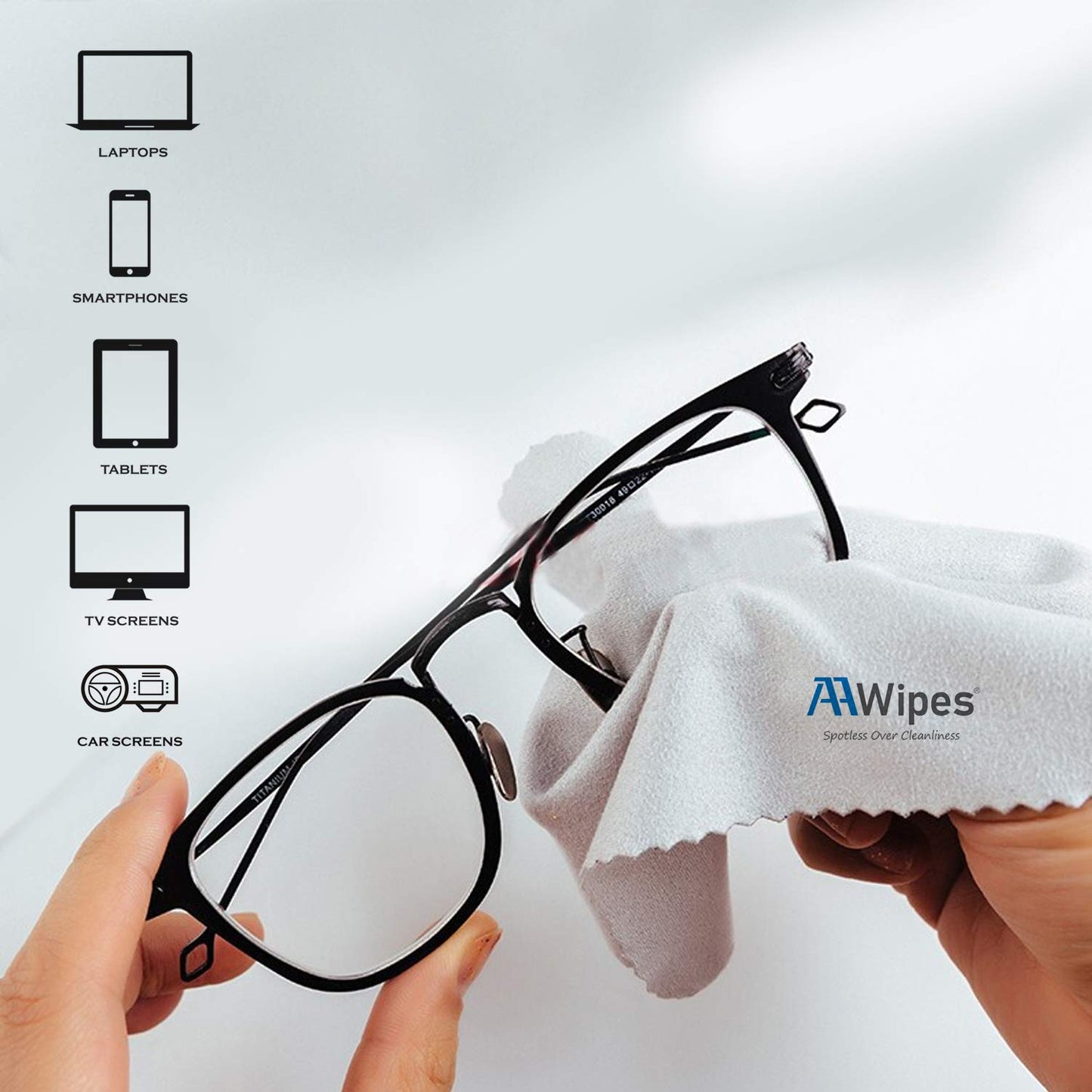 AAwipes 100 Pack Microfiber Cleaning Cloths for Glasses & Screens – 5.5x5.5 in, Light Gray, No Logo