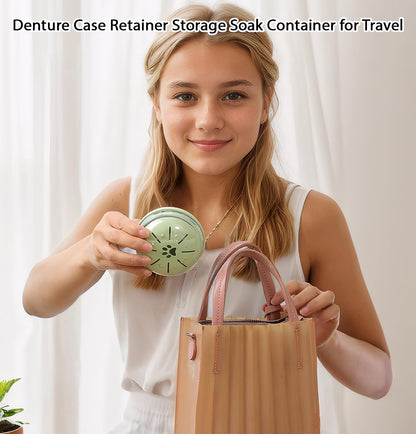 AARAINBOW Retainer Cleaner Case - Leak-Proof Denture Bath Box with Strainer Basket (Green)